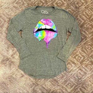 GIRLS Chaser Grey L/S tee with neon drip lip sz 14